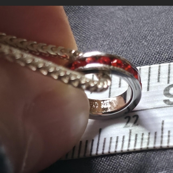 Sterling Silver Red Crystal Pendant On 24" Chain Also Sterling Silver - Picture 8 of 9